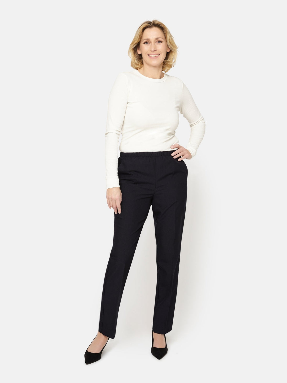 Anna Bukser - Navy - Regular Fit - Elastik i Taljen