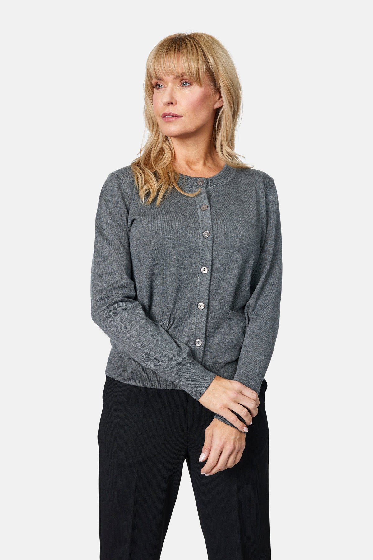 Cardigan Med Lommer - Mørkegrå Melange