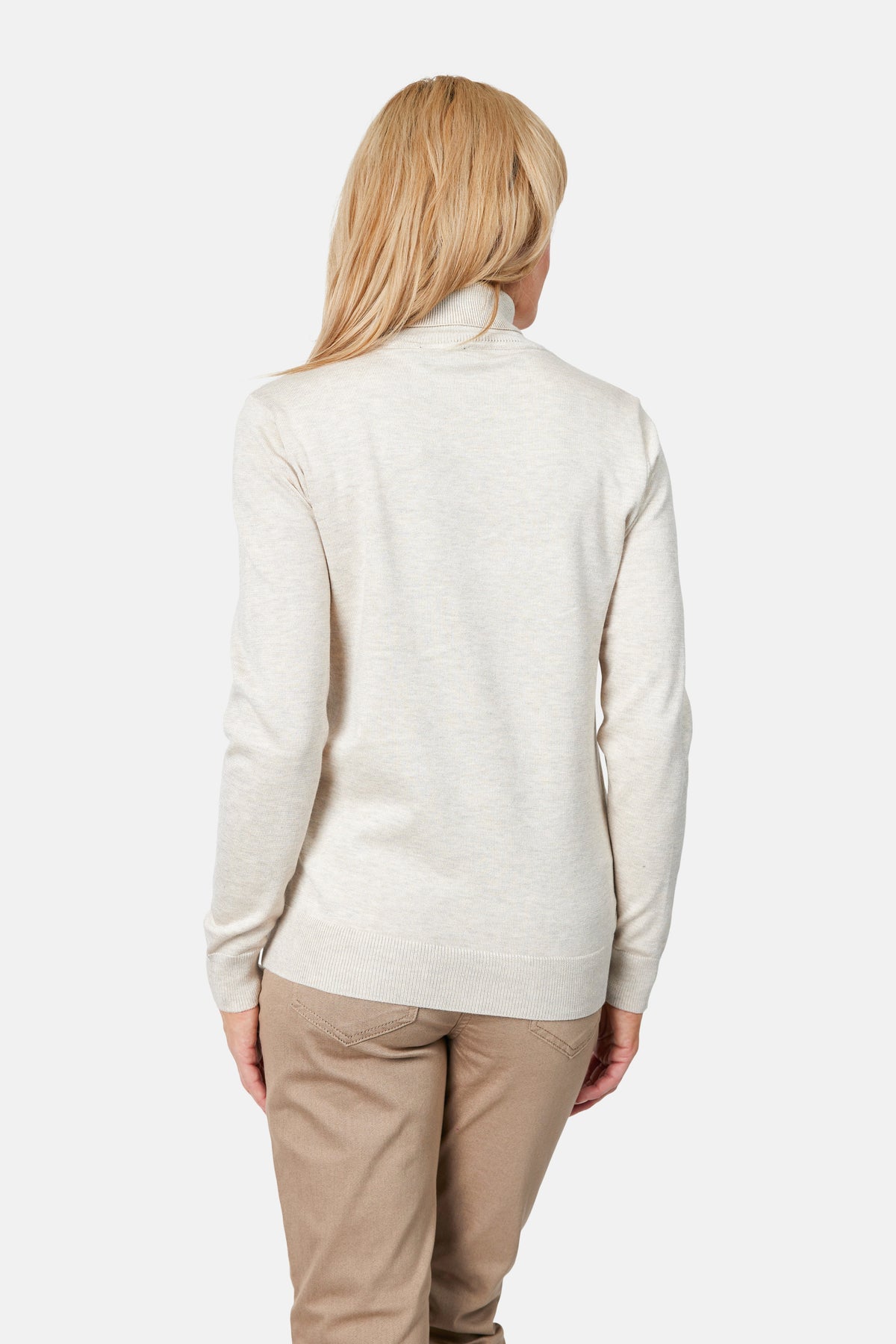 Langærmet Strik - Råhvid - Rullekrave