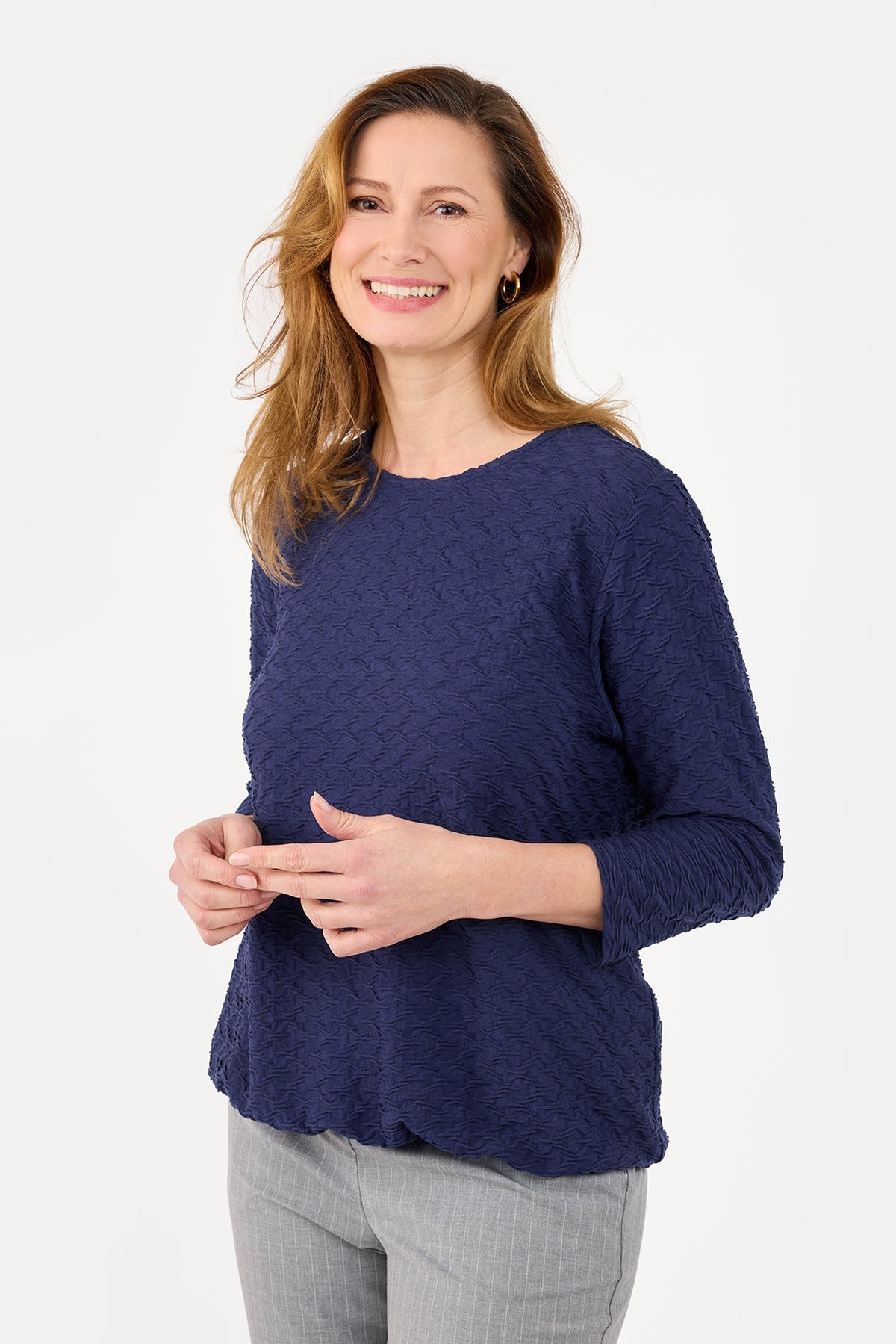 3/4 Ærmet T-shirt - Navy - Elastik i Linning