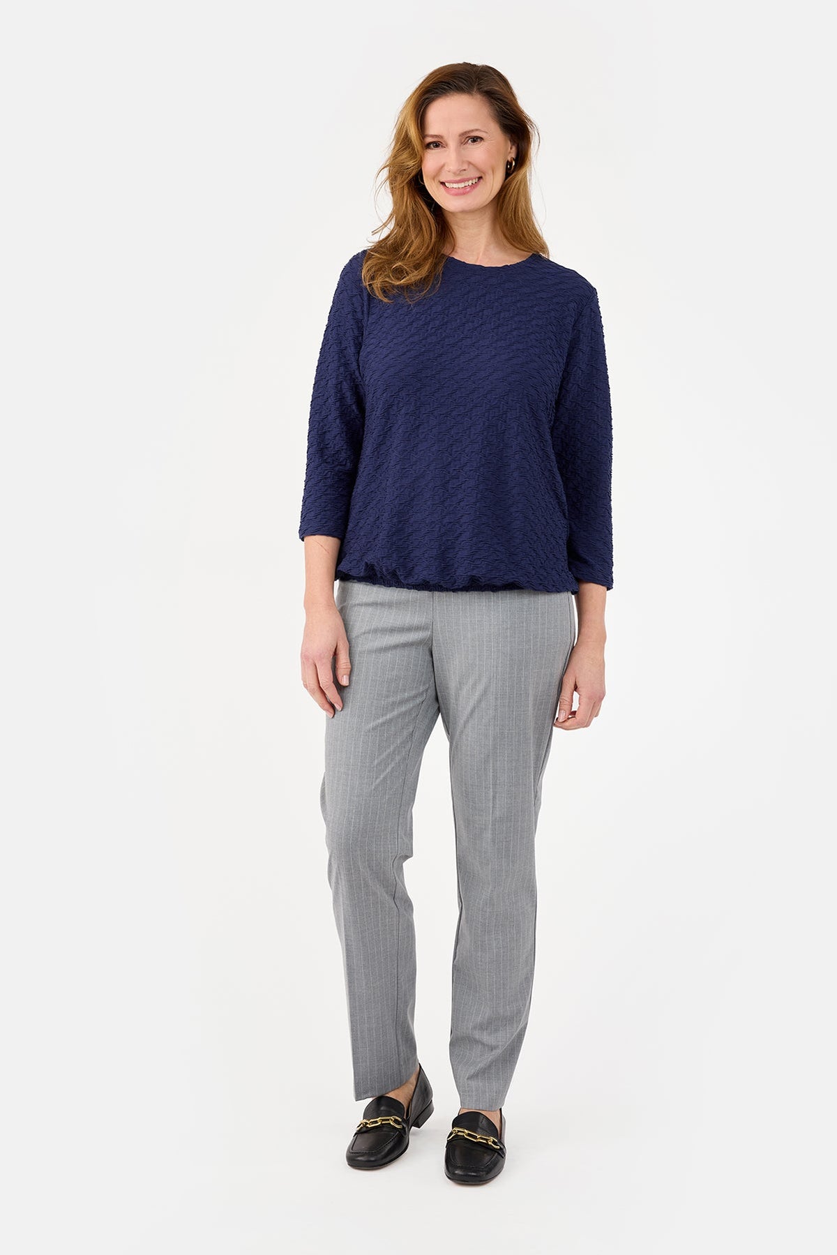 3/4 Ærmet T-shirt - Navy - Elastik i Linning