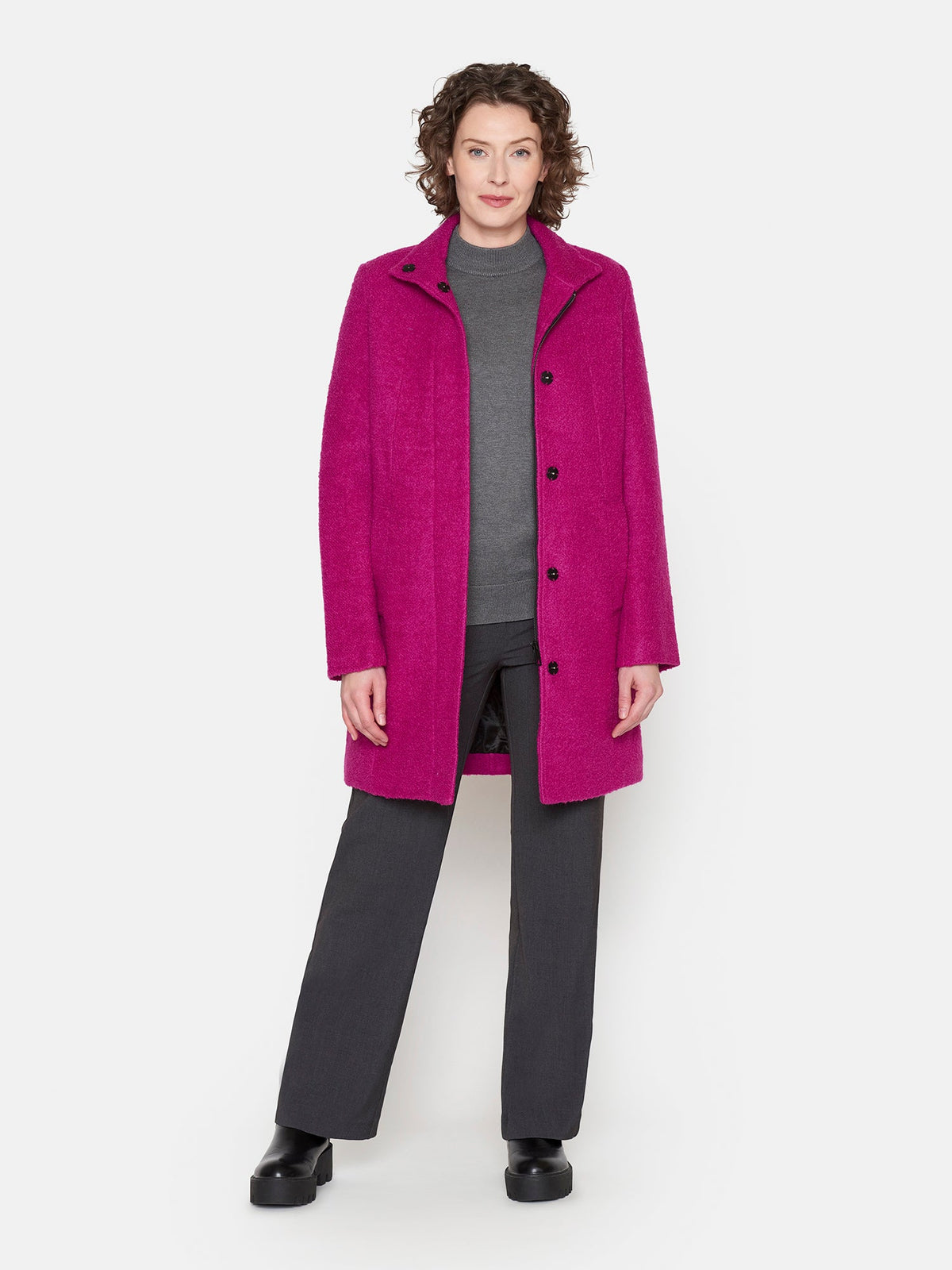 Uld Frakke - Fuchsia Pink