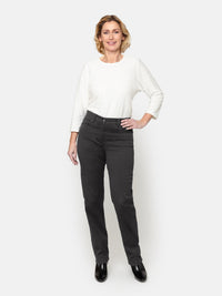 Sonja Jeans - Vasket Sort - Lige Ben / Elastik i Siden