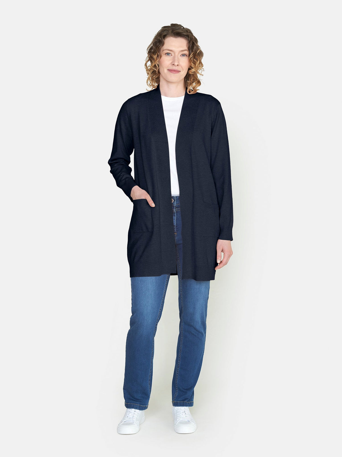 Strik Cardigan - Navy - Med Lommer