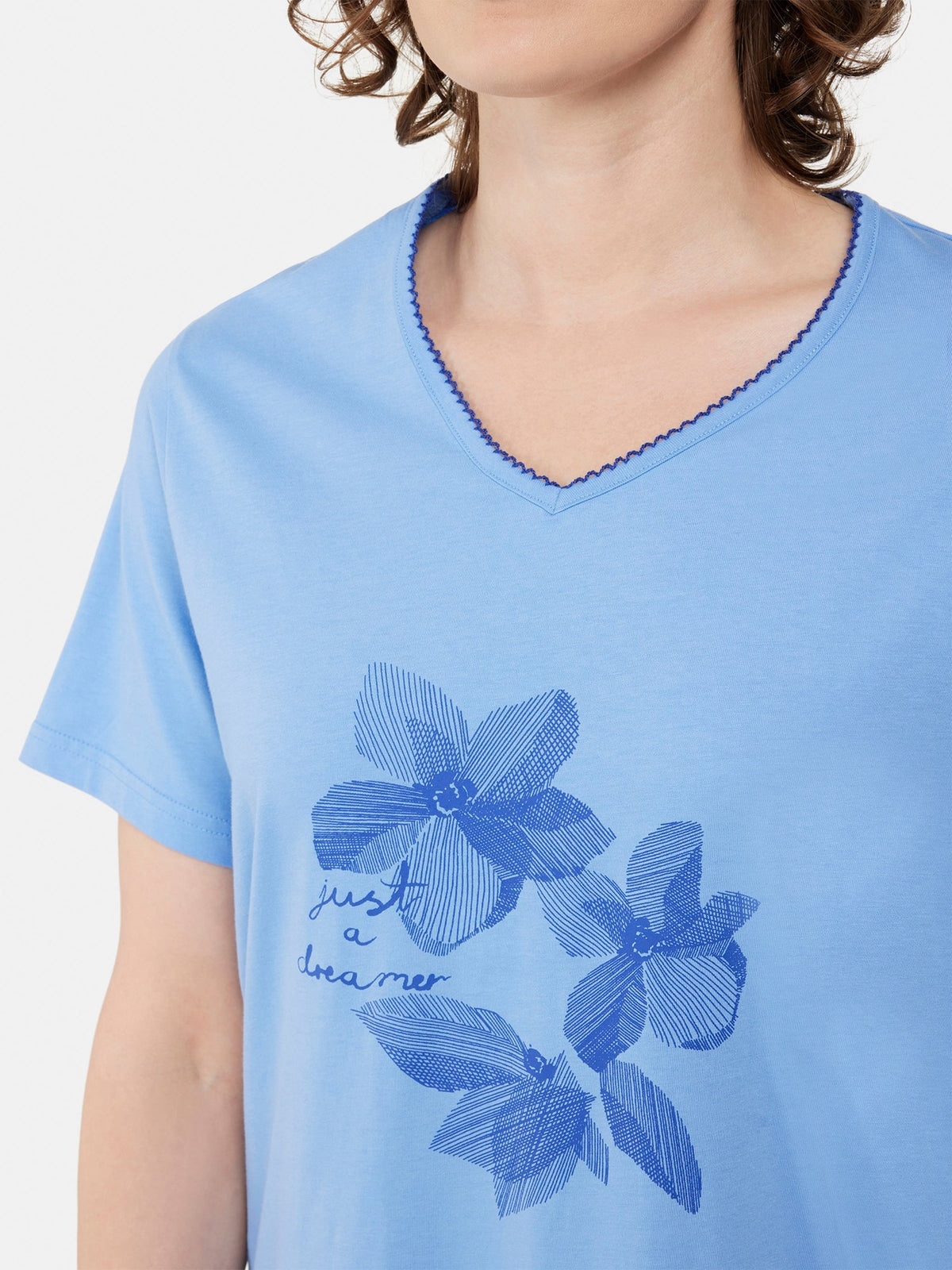 Natkjole - Lyseblå - Blomsterprint