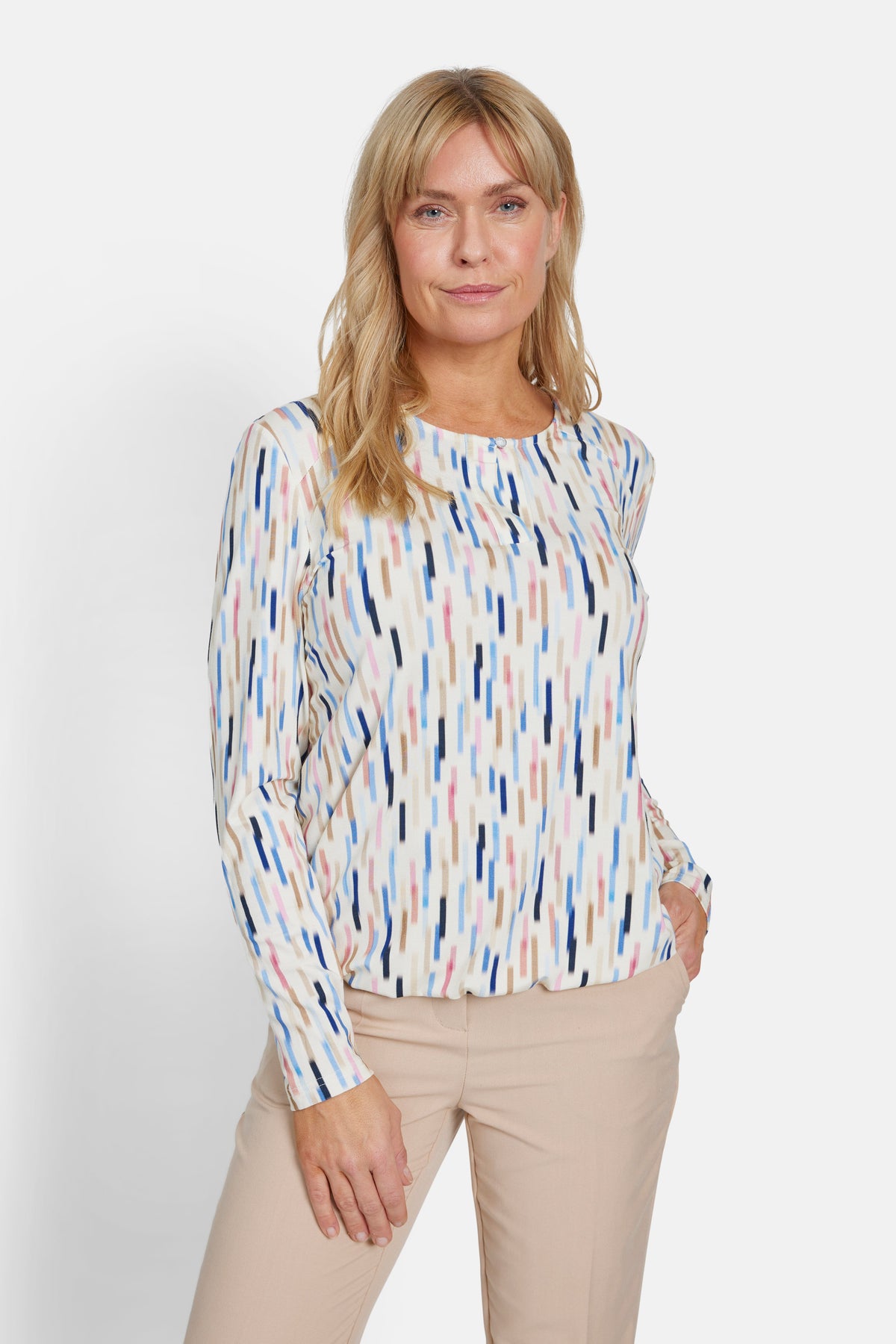 Langærmet T-shirt - Blå Mix - Mønstret