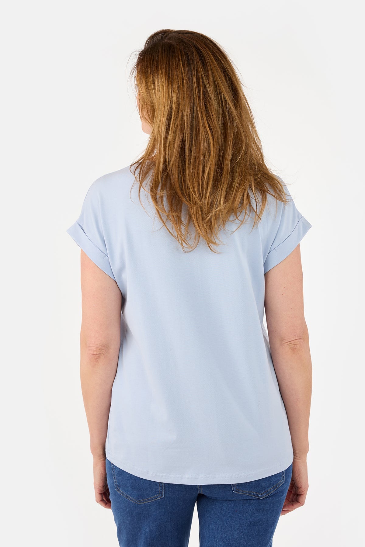 Kortærmet T-shirt - Lyseblå - Med Opsmøg