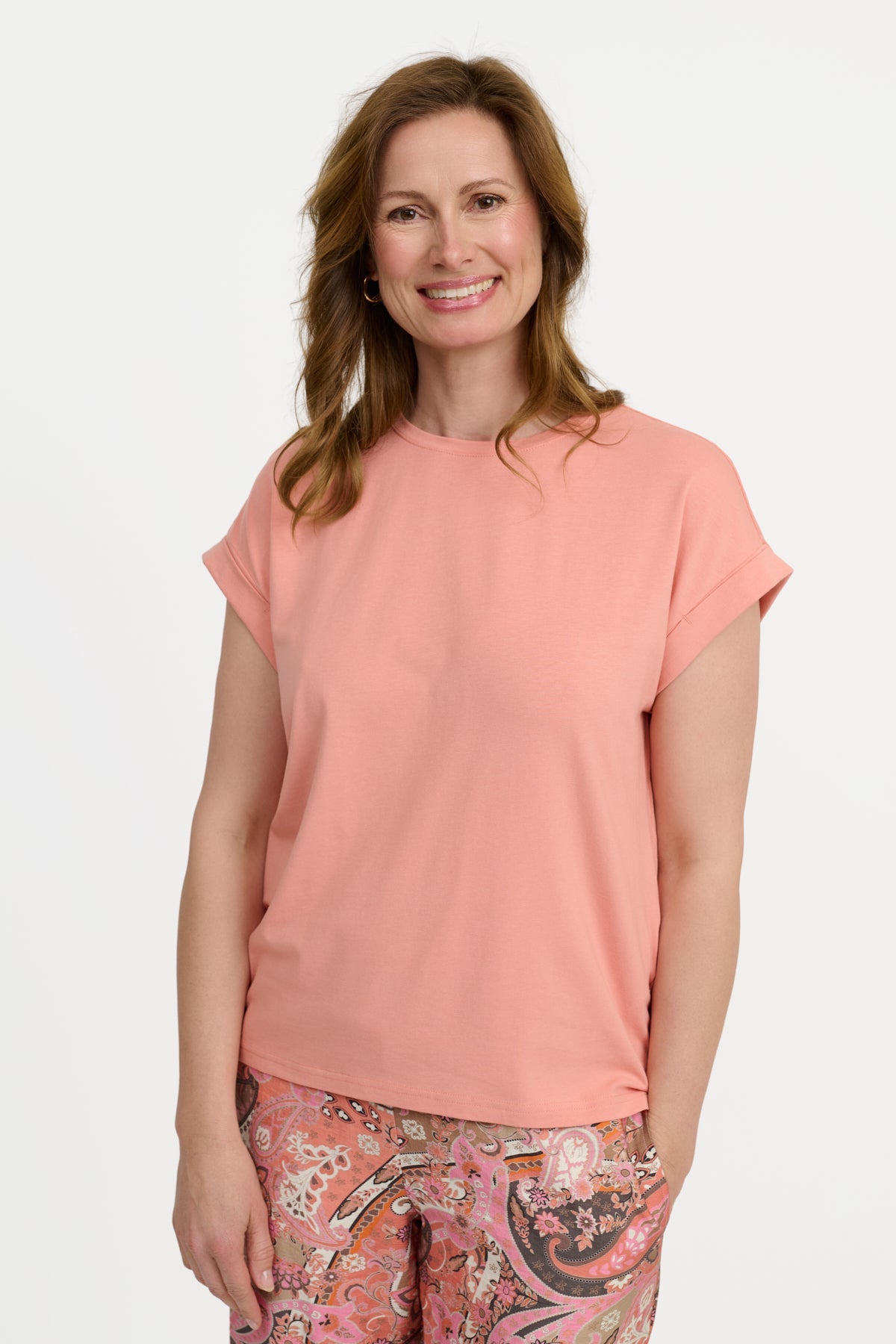 Kortærmet T-shirt - Lys Koral - Med Opsmøg