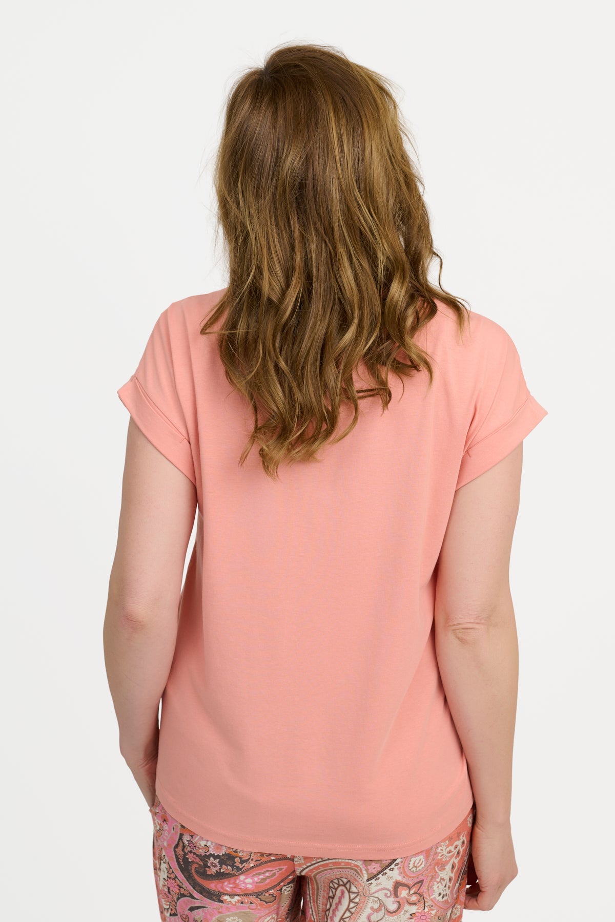 Kortærmet T-shirt - Lys Koral - Med Opsmøg