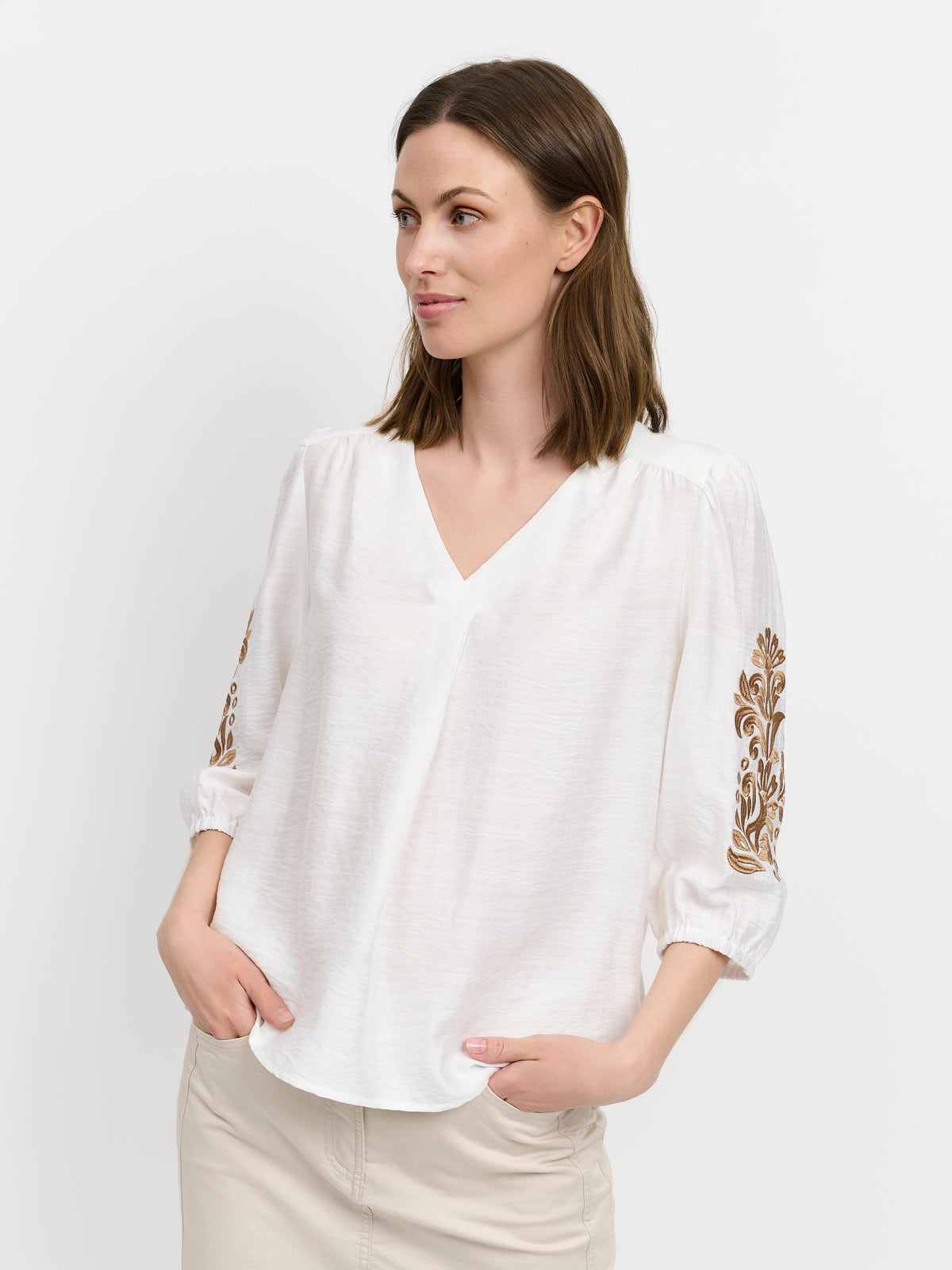 Bluse - Råhvid - Broderie Detalje