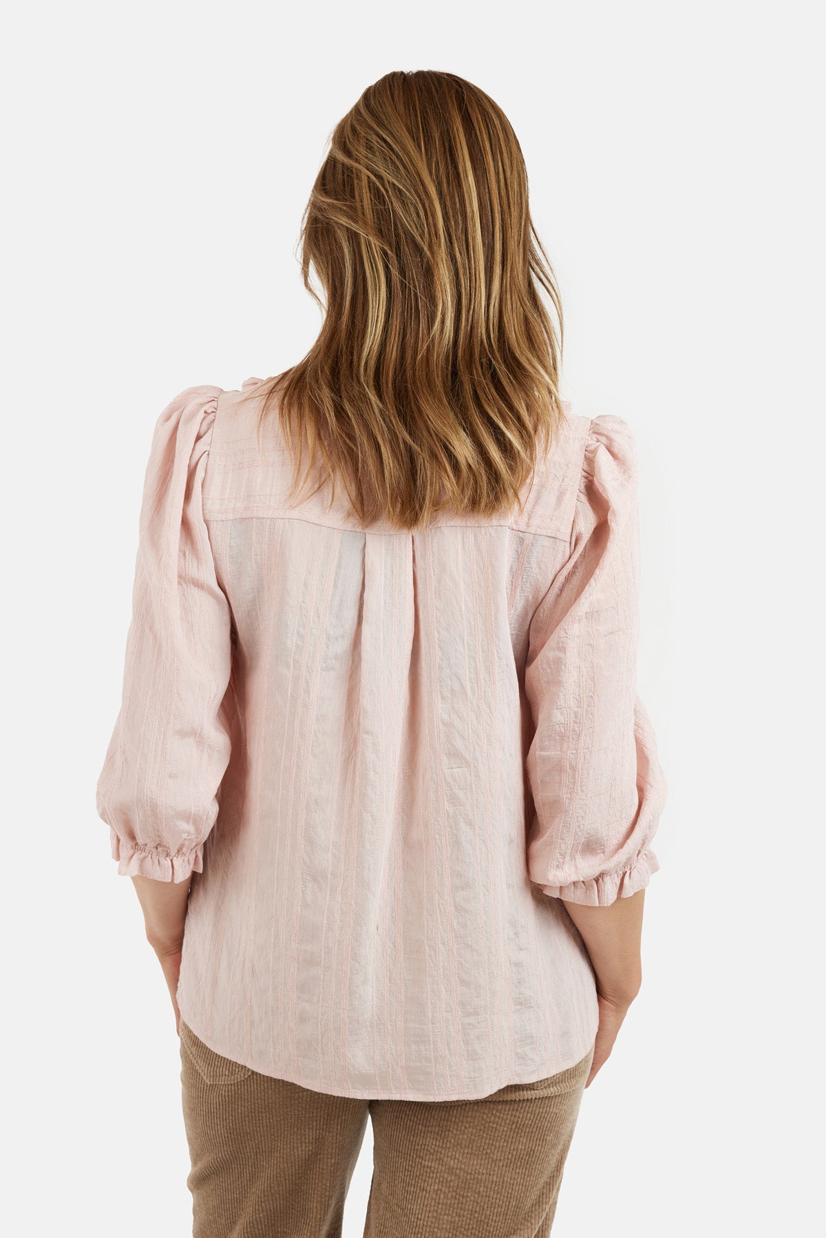 3/4 Ærmet Bluse - Rosa - Flæse Detalje