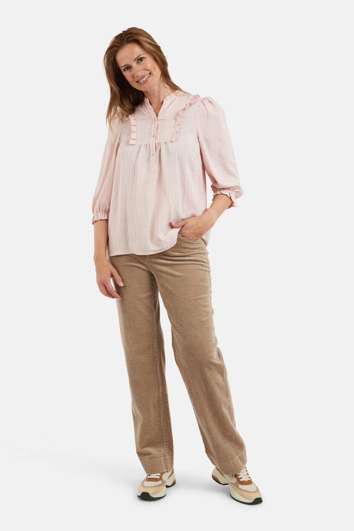 3/4 Ærmet Bluse - Rosa - Flæse Detalje