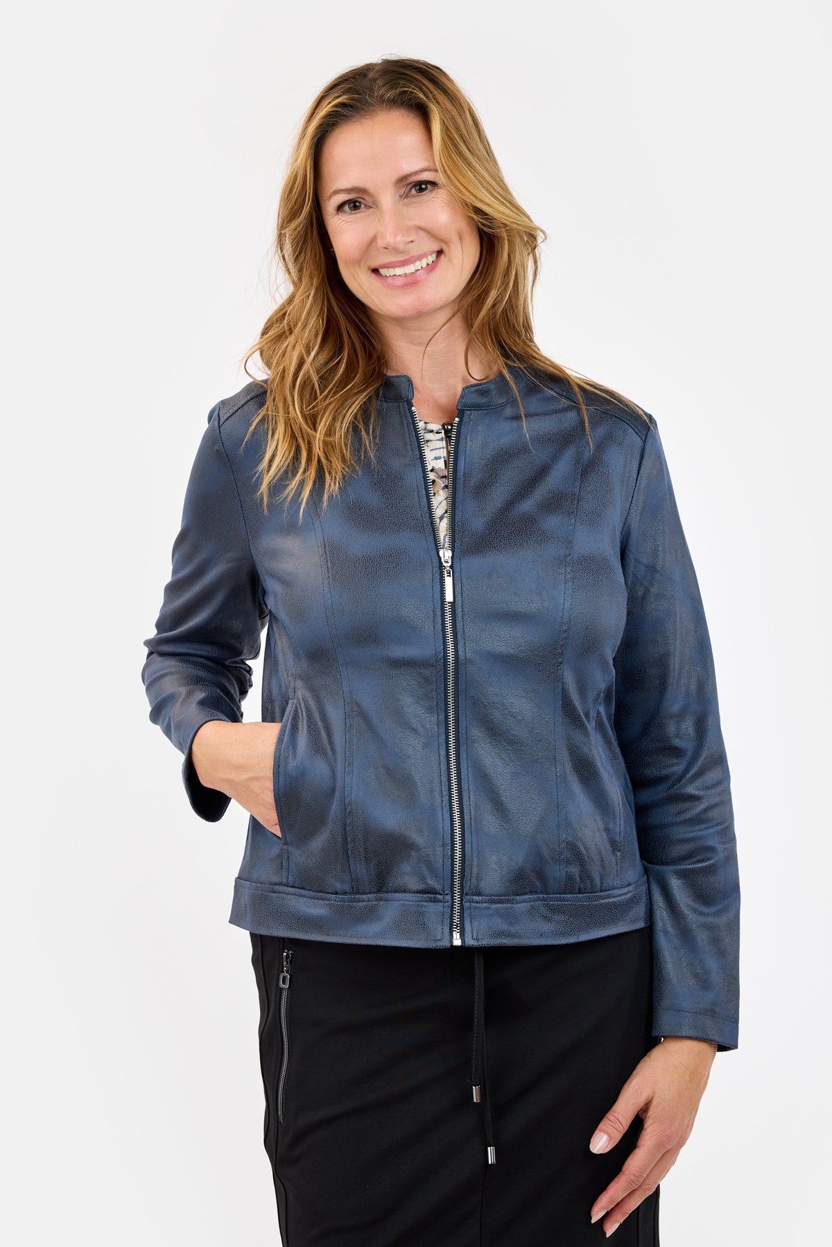 Let Jakke - Navy - Imiteret Skind