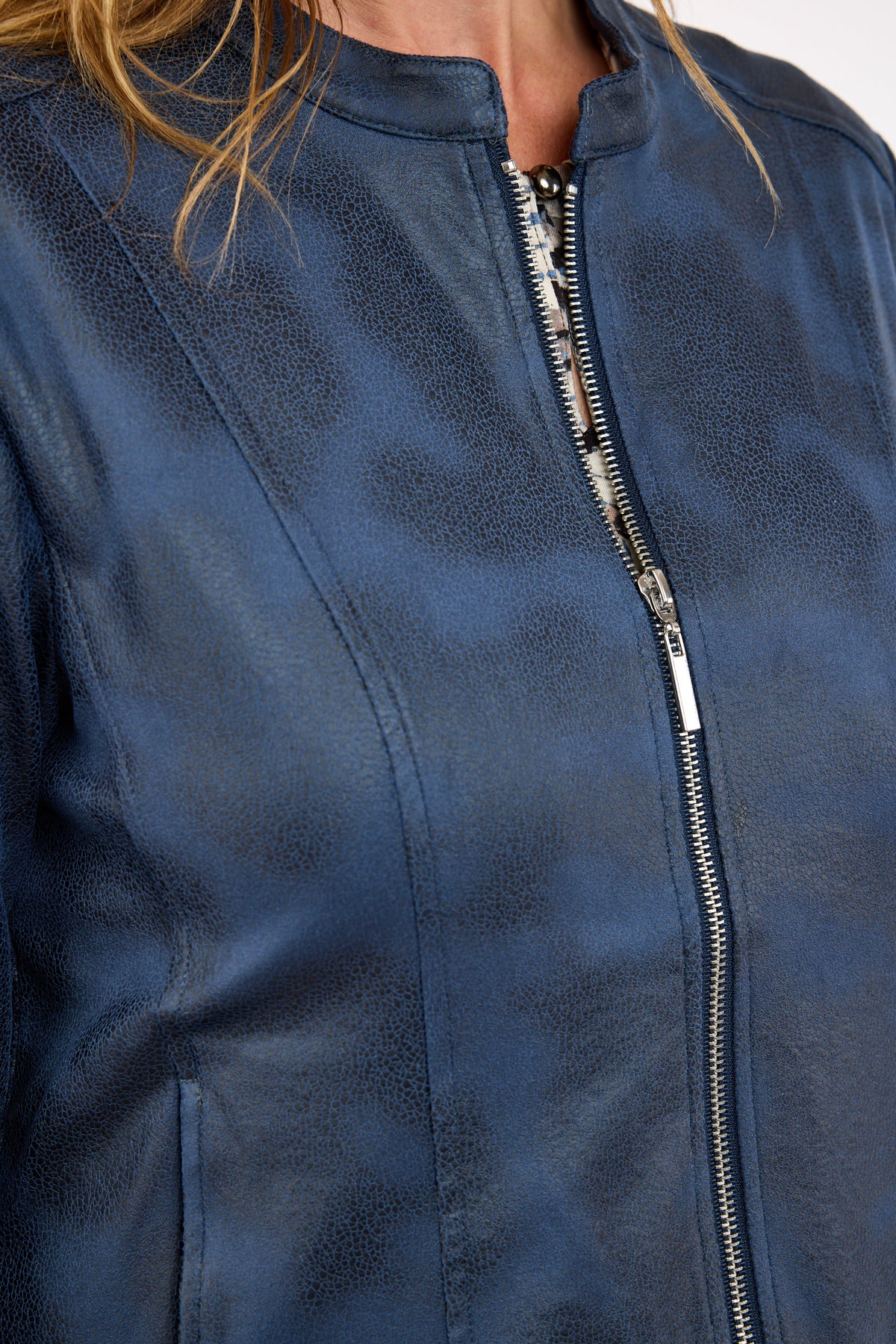 Let Jakke - Navy - Imiteret Skind