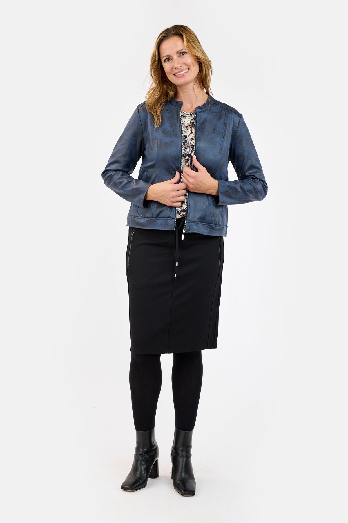 Let Jakke - Navy - Imiteret Skind