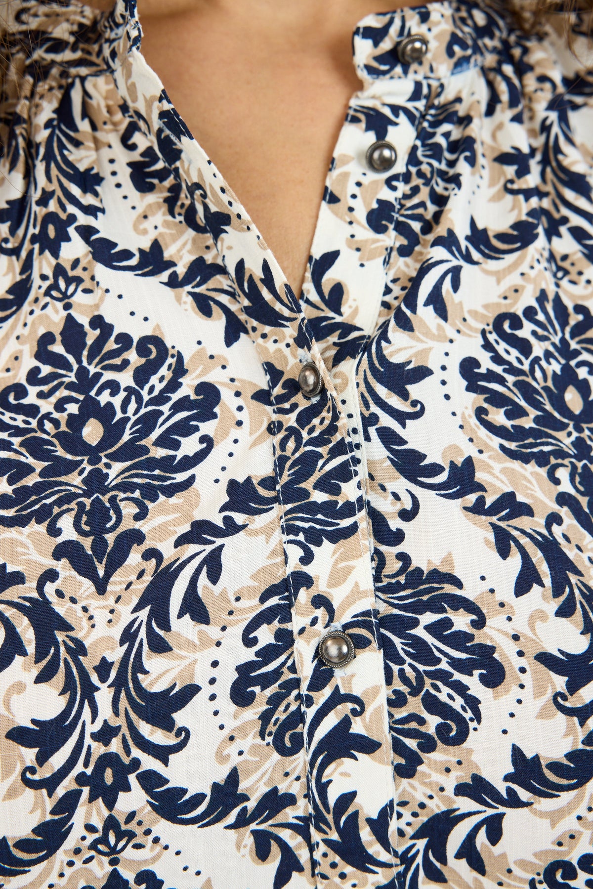 3/4 Ærmet Bluse - Navy / Sand Mix - Mønstret