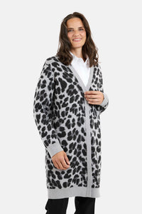 Langærmet Cardigan - Grå - Leopard Print