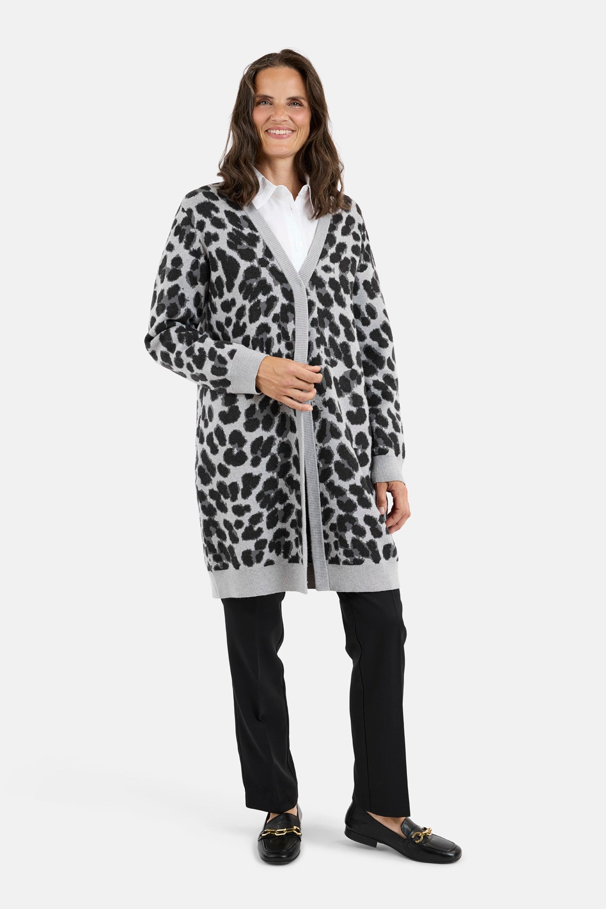Langærmet Cardigan - Grå - Leopard Print