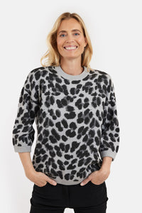 3/4 Ærmet Strik - Grå - Leopard Print