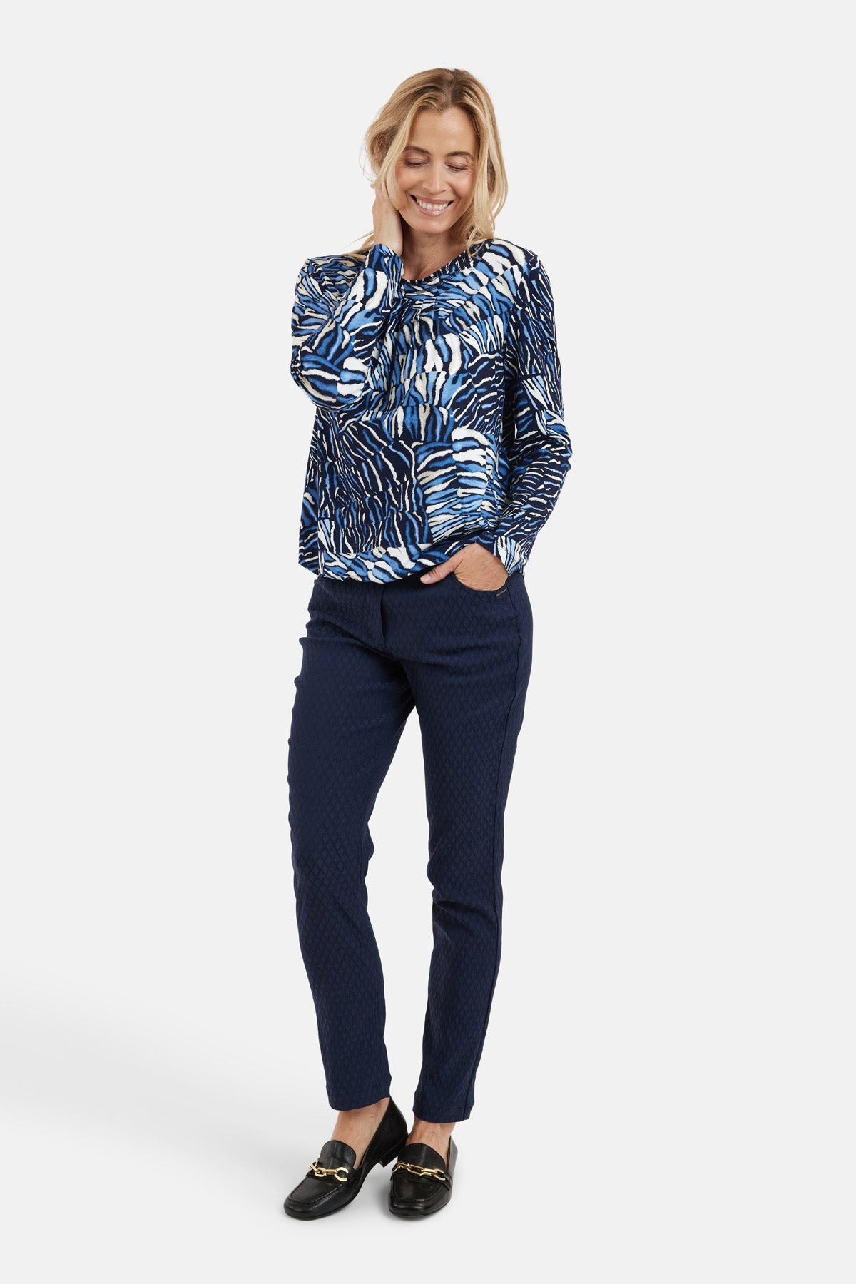 Langærmet T-shirt - Navy Mix - Mønstret