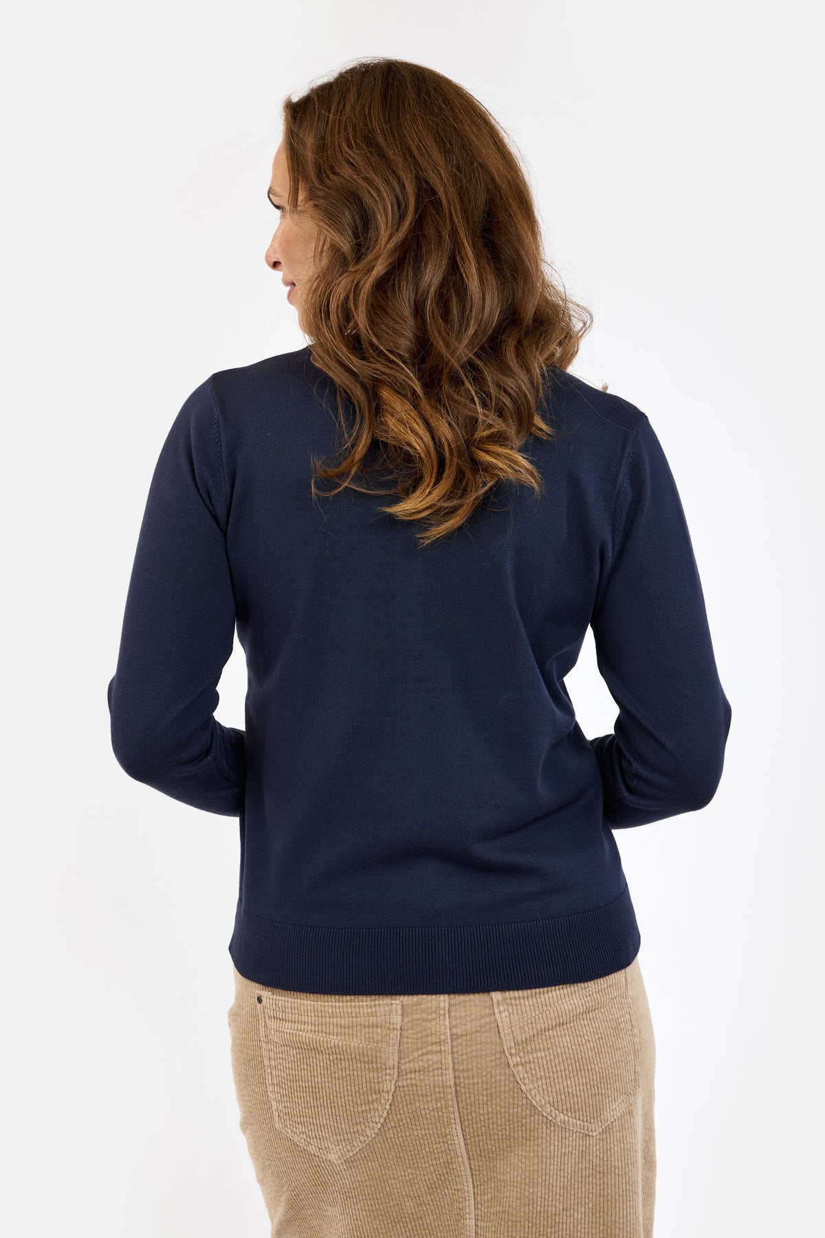 Langærmet Cardigan - Navy - Med Lommer