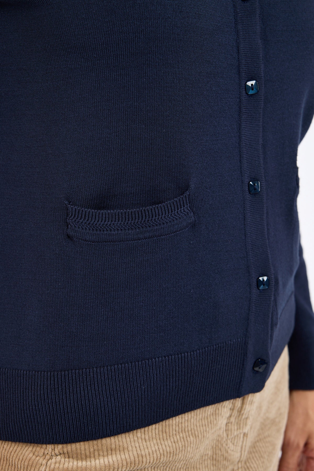 Langærmet Cardigan - Navy - Med Lommer