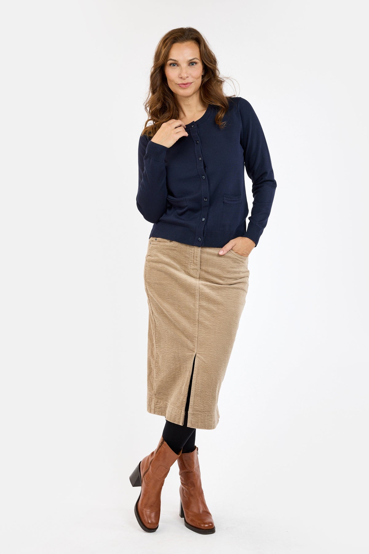 Langærmet Cardigan - Navy - Med Lommer