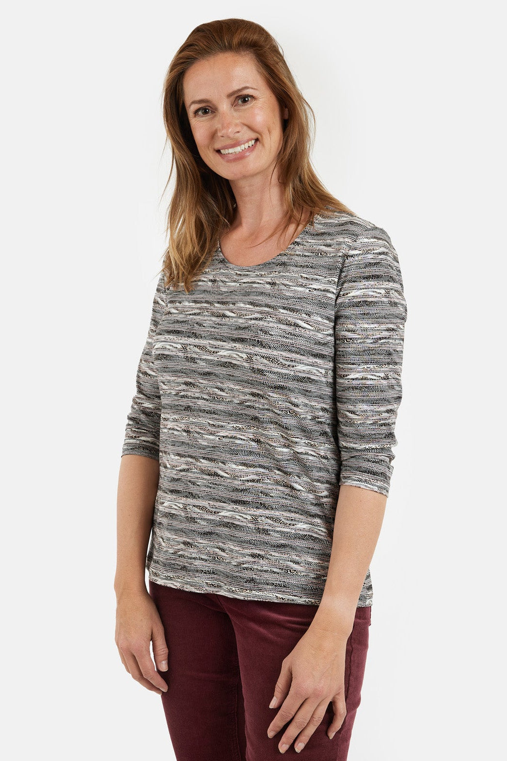 3/4 Ærmet T-shirt - Grå / Rosa Mix - Mønstret