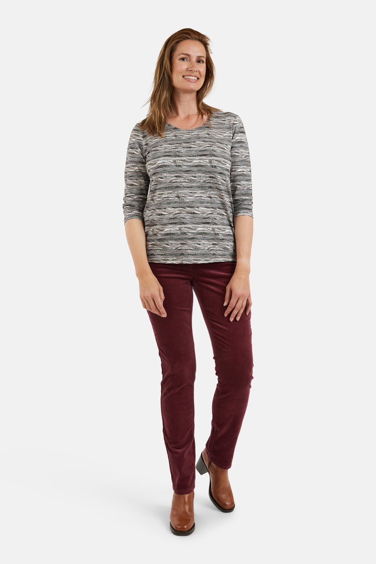 3/4 Ærmet T-shirt - Grå / Rosa Mix - Mønstret
