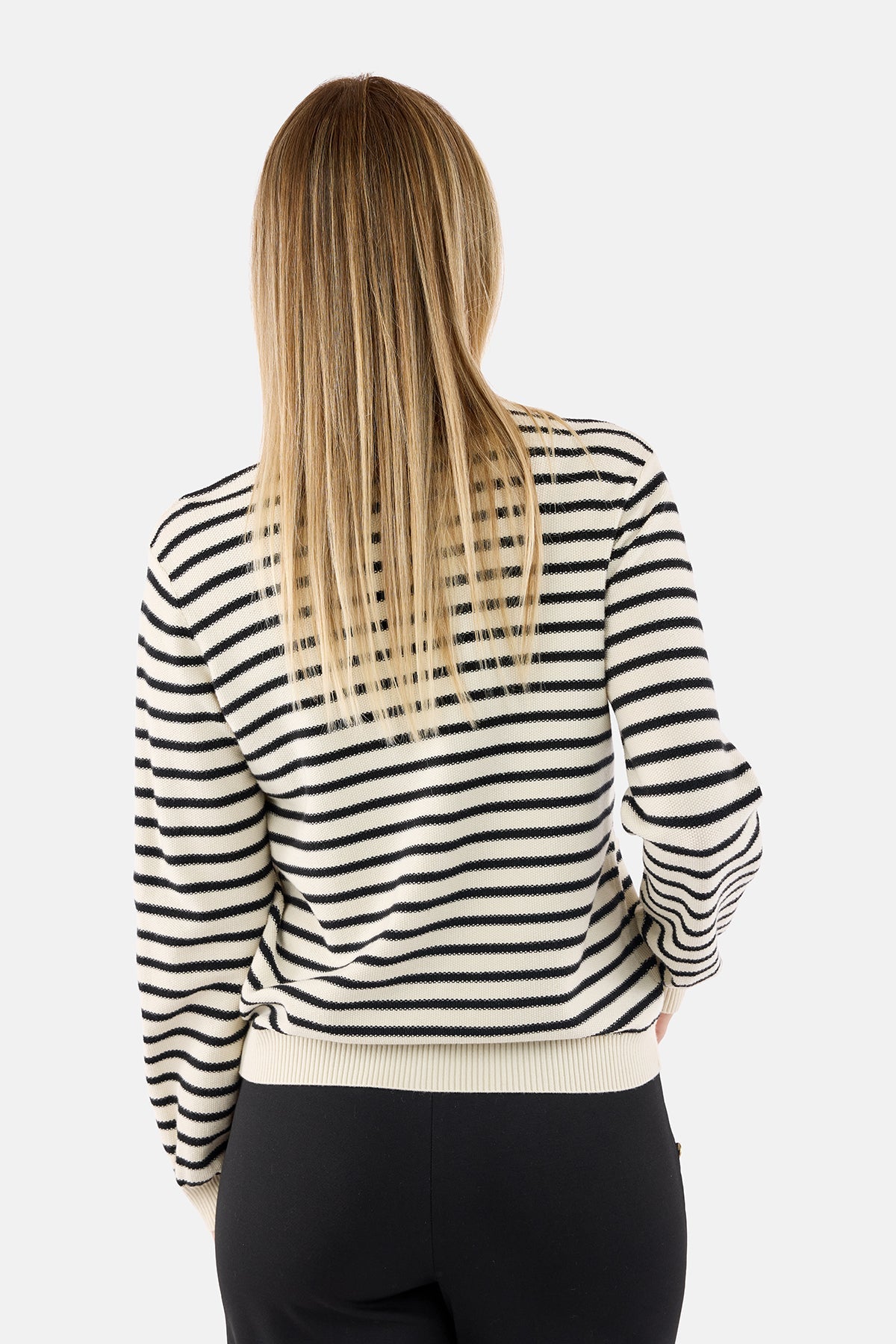 Strik Cardigan - Sort / Råhvid - Stribet