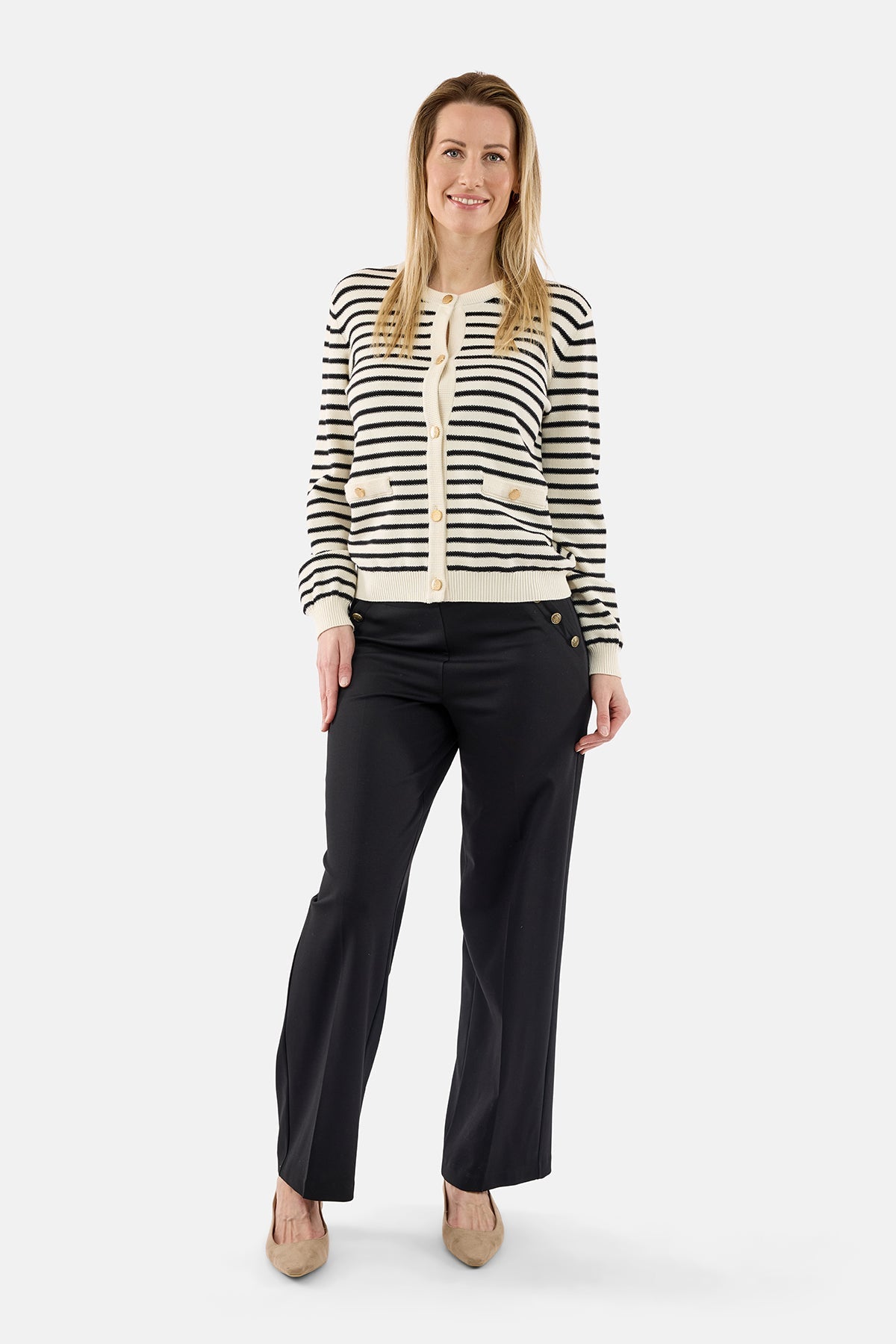 Strik Cardigan - Sort / Råhvid - Stribet