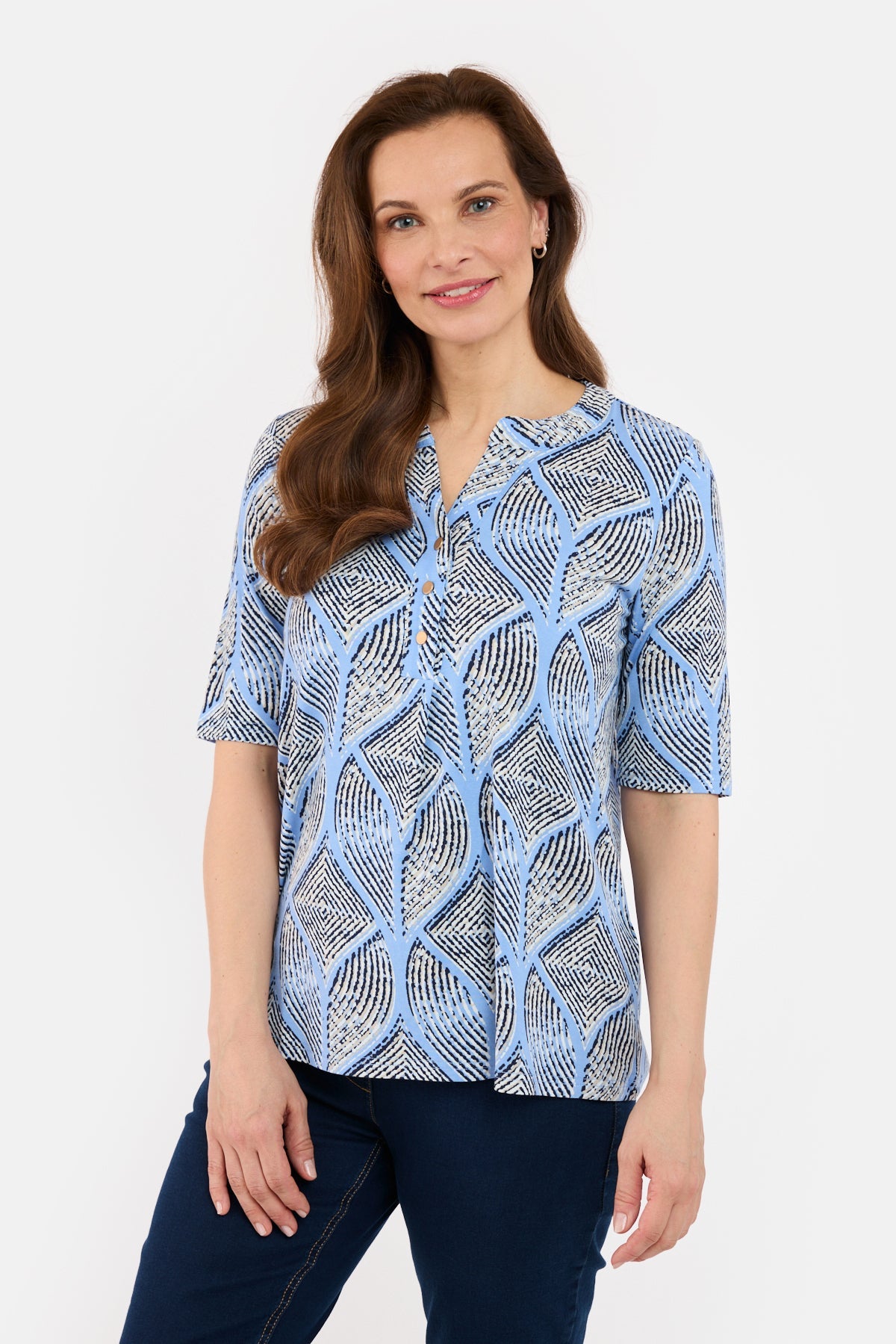 Kortærmet T-shirt - Lyseblå Mix - Mønstret