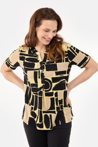 Kortærmet T-shirt - Gul / Sand Mix - Mønstret