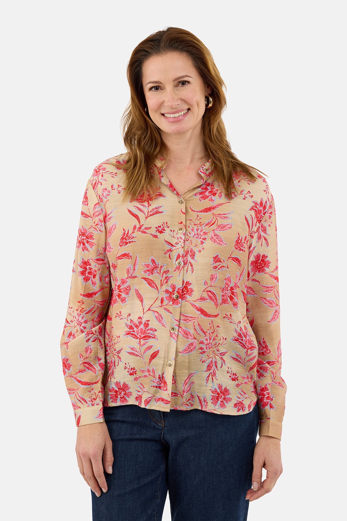 Langærmet Skjorte - Beige / Pink - Blomsterprint