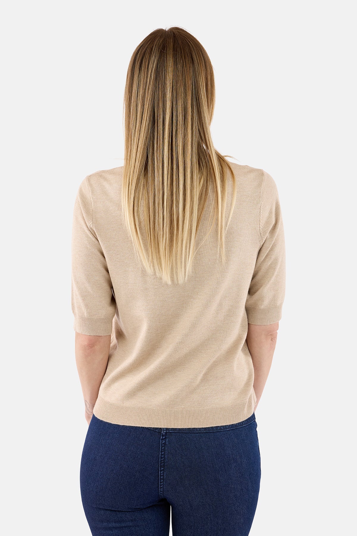 Kortærmet Strik - Beige - Strukturmønster
