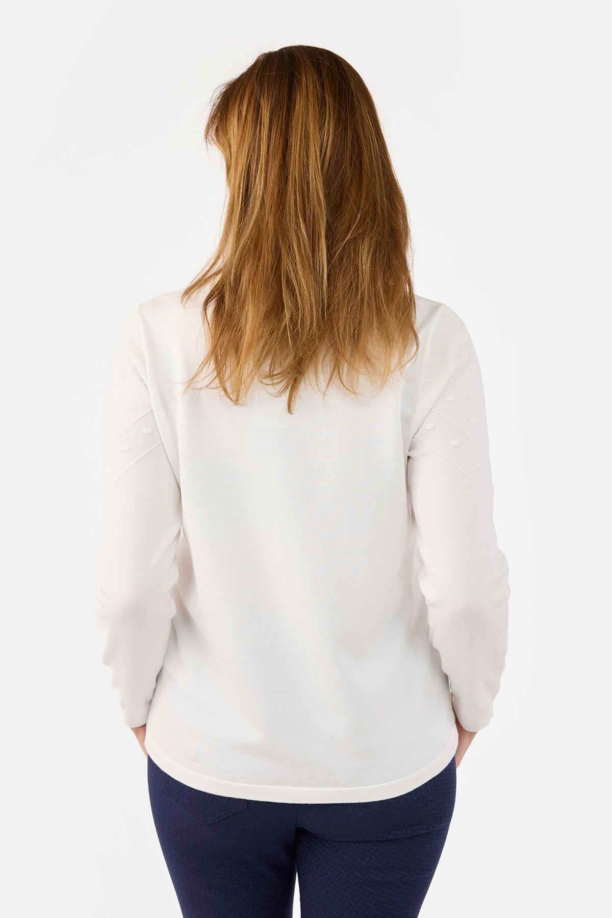 Langærmet Strik - Offwhite - Dekorative Knapper