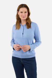 Strik Polo - Lyseblå - Perleknapper