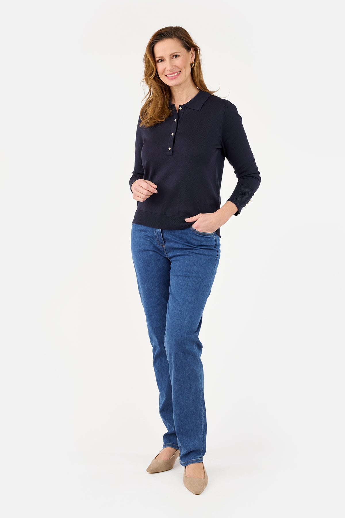 Strik Polo - Navy - Perleknapper