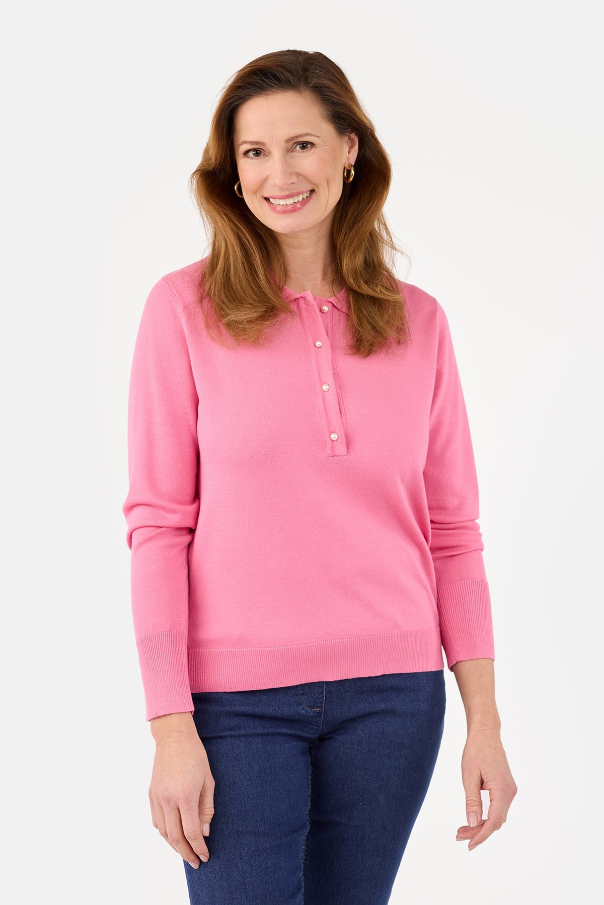 Strik Polo - Pink - Perleknapper