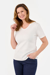 Kortærmet T-shirt - Råhvid - V-Hals