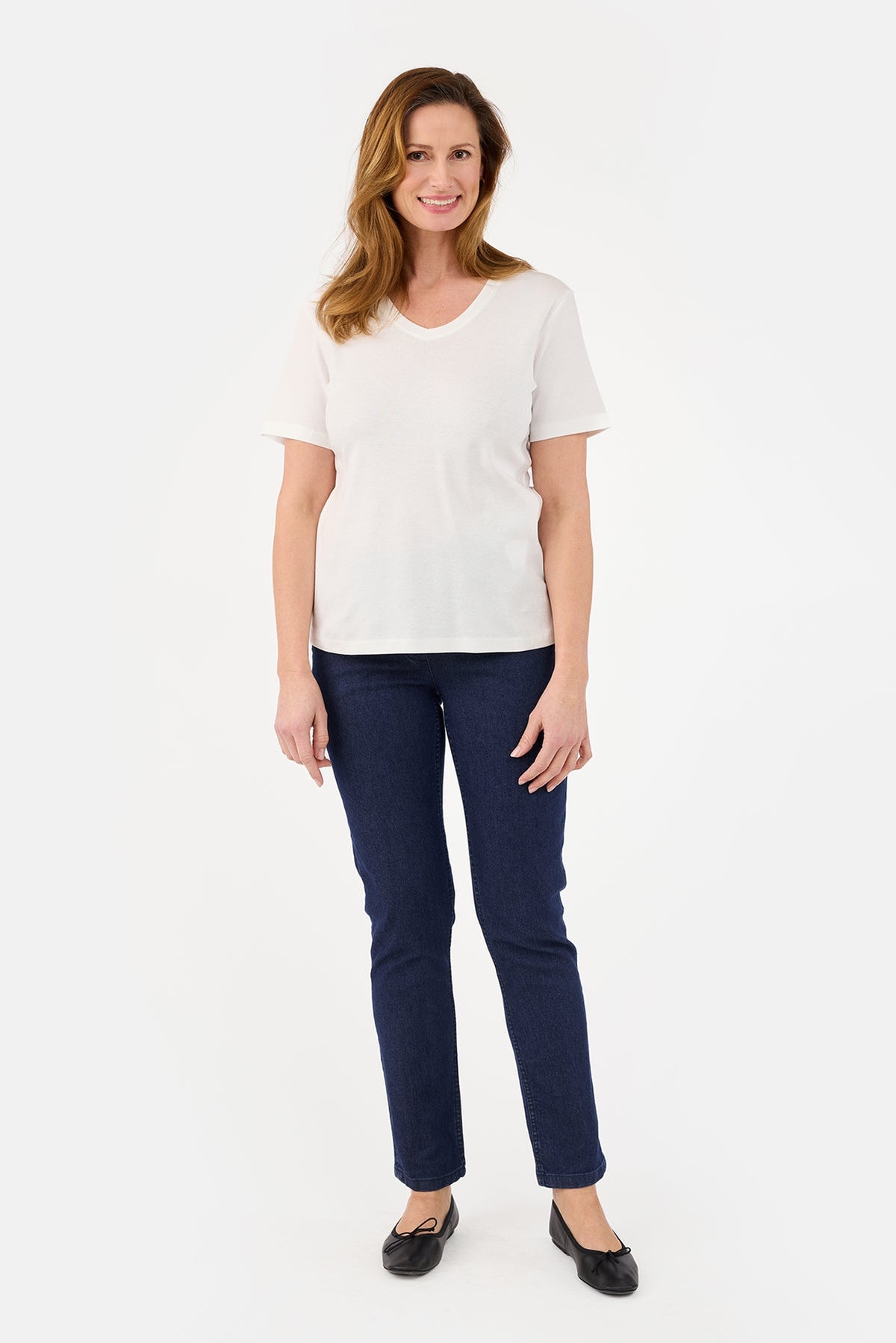 Kortærmet T-shirt - Råhvid - V-Hals