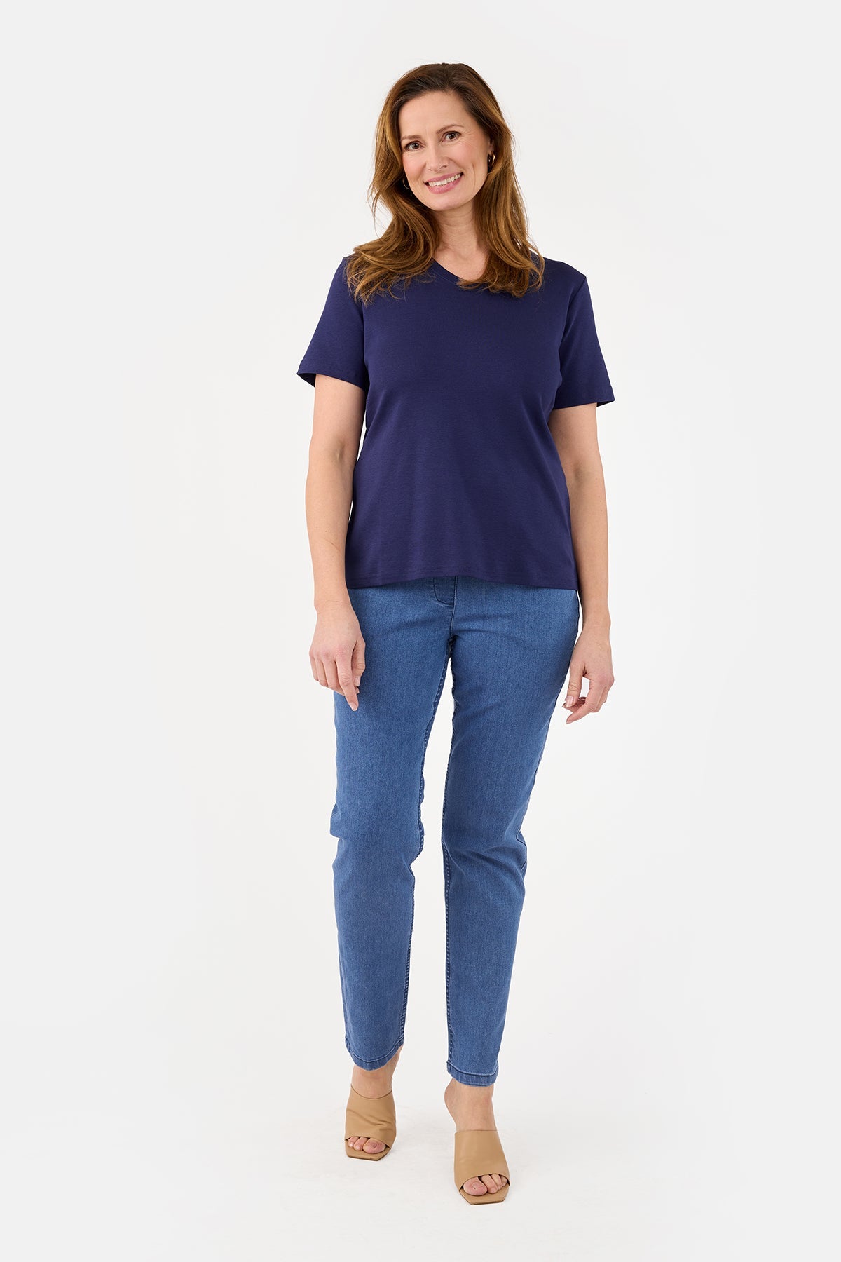 Kortærmet T-shirt - Navy - V-Hals