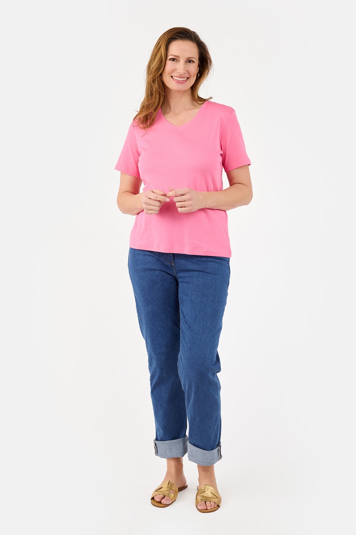Kortærmet T-shirt - Pink - V-Hals