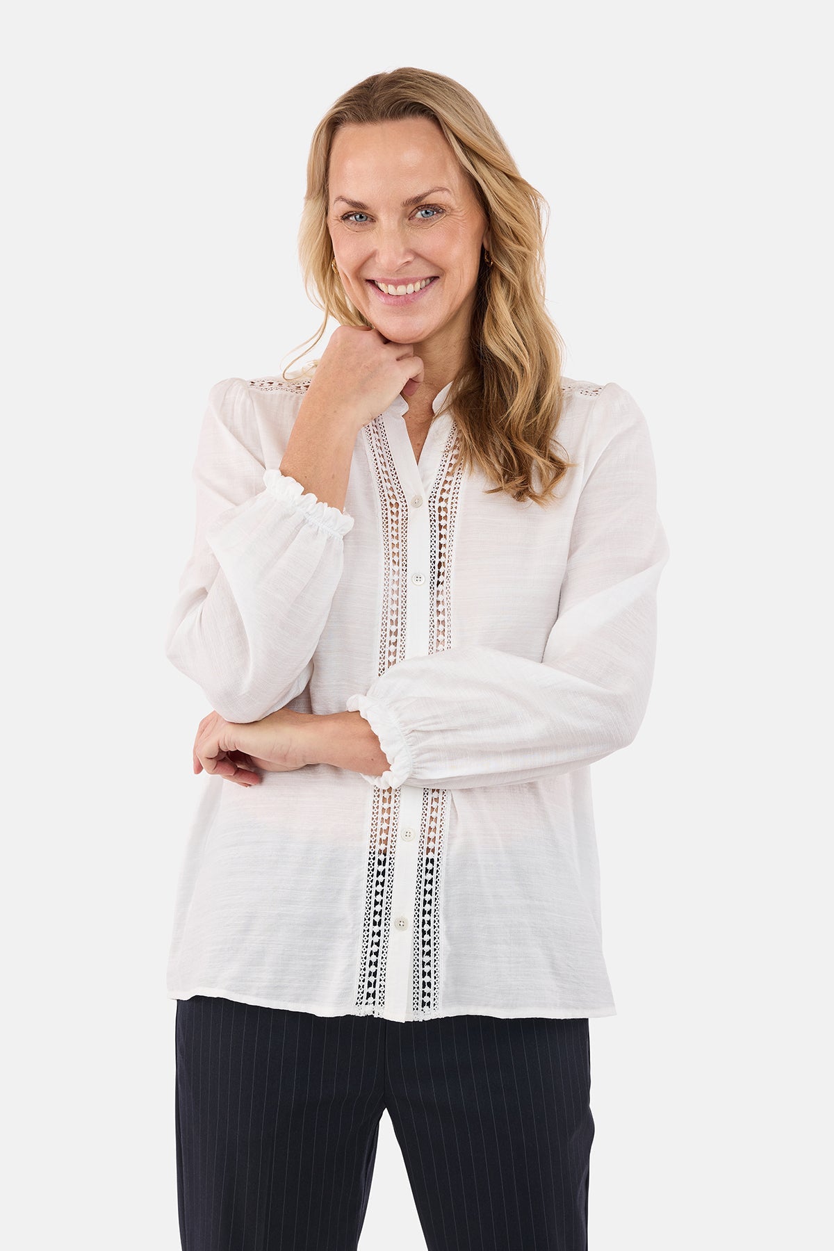 Langærmet Skjorte - Off White - Blondedetalje