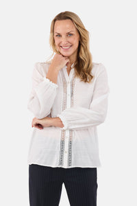 Langærmet Skjorte - Off White - Blondedetalje