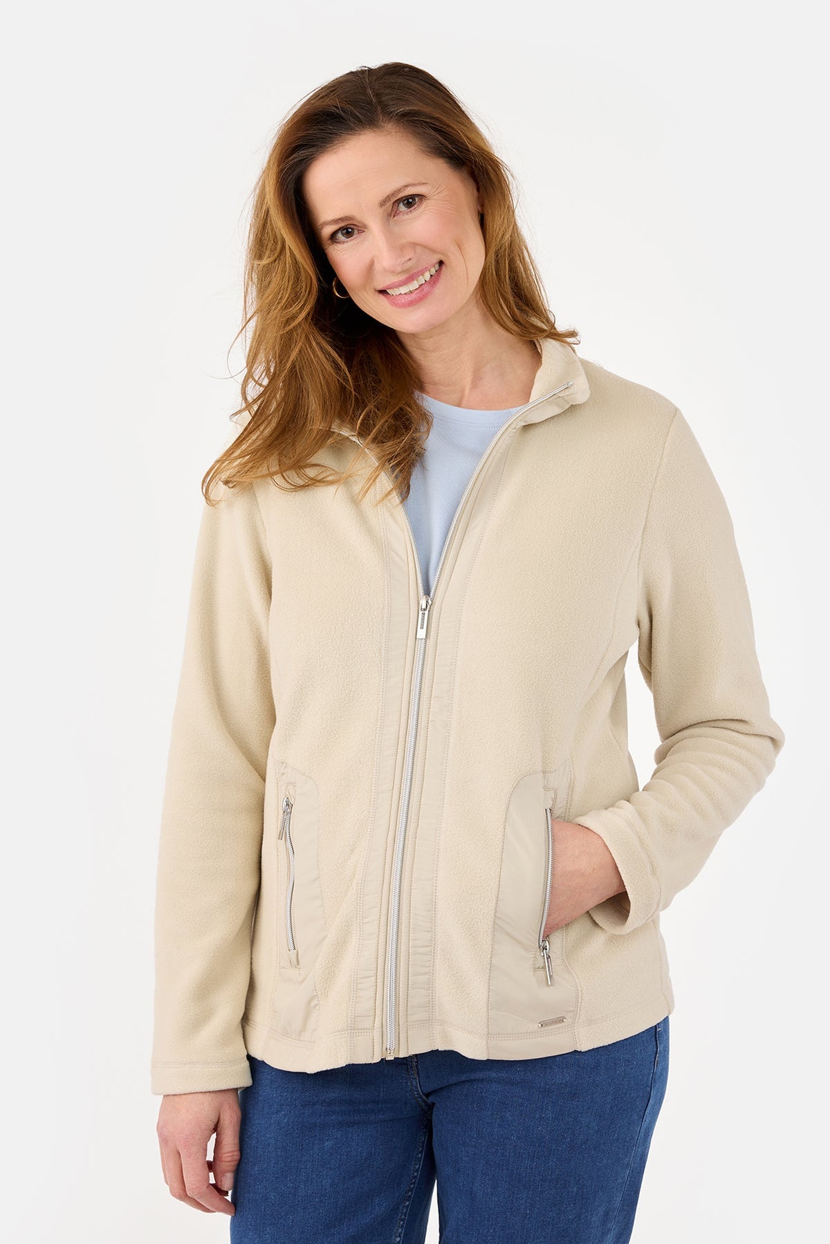 Fleece Jakke - Sand - Lynlåslukning