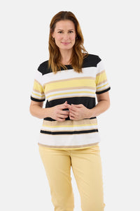 Kortærmet T-shirt - Sort / Gul - Stribet