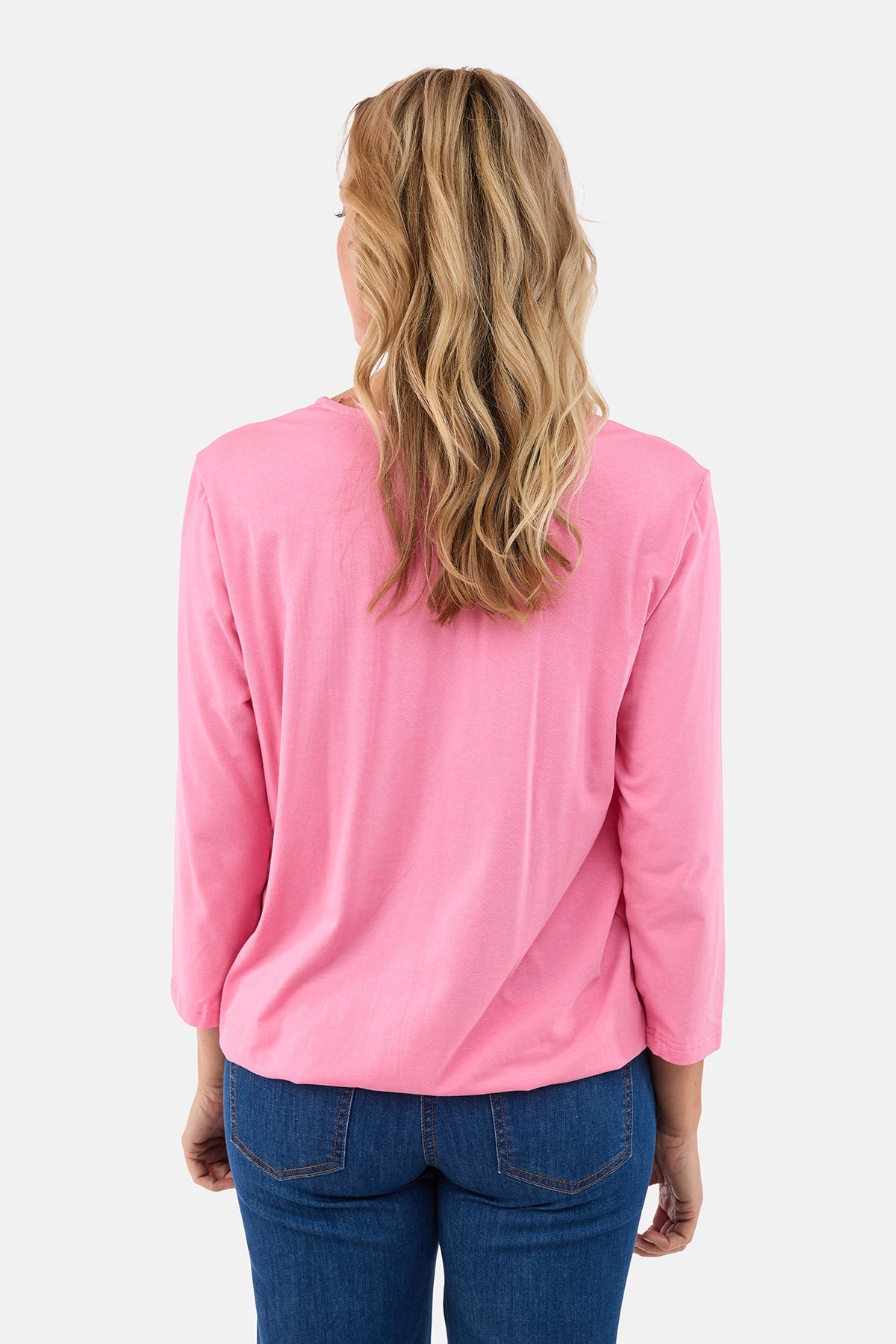 Langærmet T-shirt - Pink - Elastik i Linning