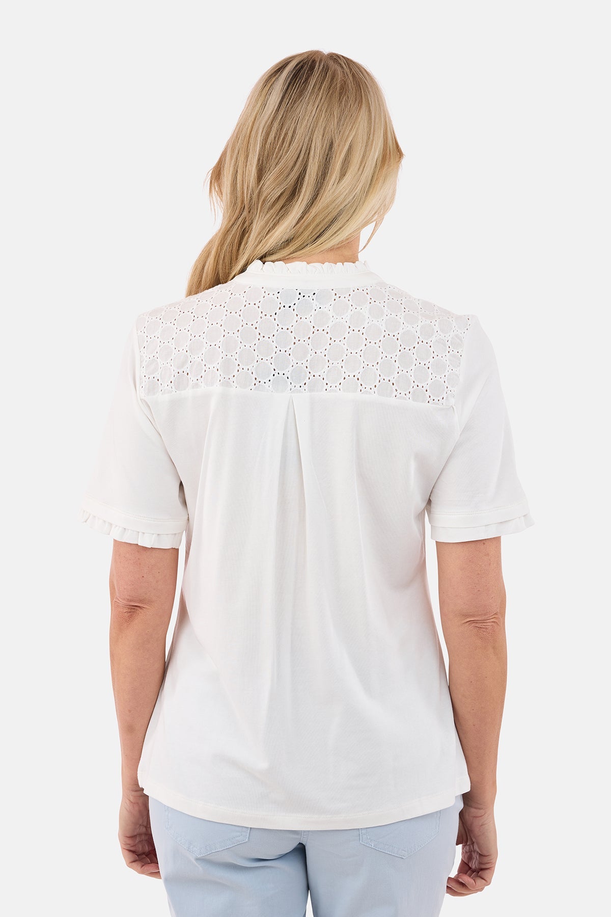 3/4 Ærmet T-shirt - Råhvid - Flæsekant