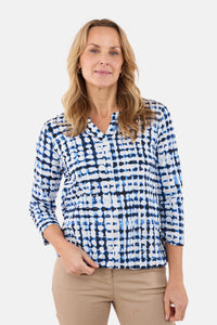 3/4 Ærmet T-shirt - Blå / Hvid - V-Hals